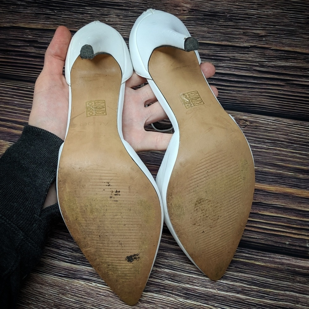 Aldo Leather D'orsay White Ankle Strap Studded 8.5 - Picture 5 of 8